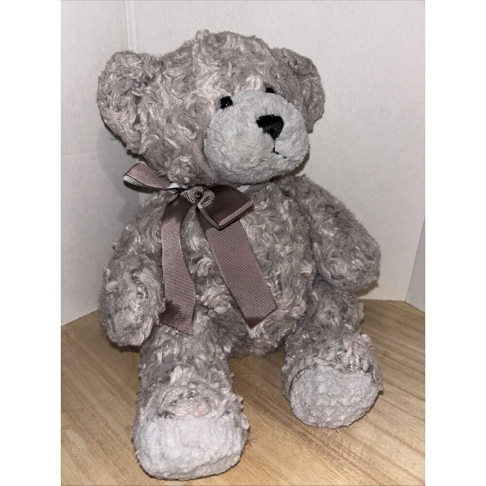 Vintage Grey Ganz Teddy Bear Piper 14 Inches Bow Wavy Fur Y2K